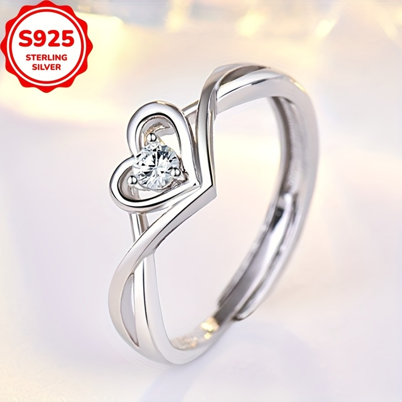 925 Sterling Silver Heart Shaped Ring with Adjustable Closure